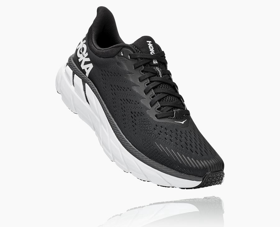 Hoka Clifton 7 - Men's Running Shoes - Black/White - UK 259MIOPCR